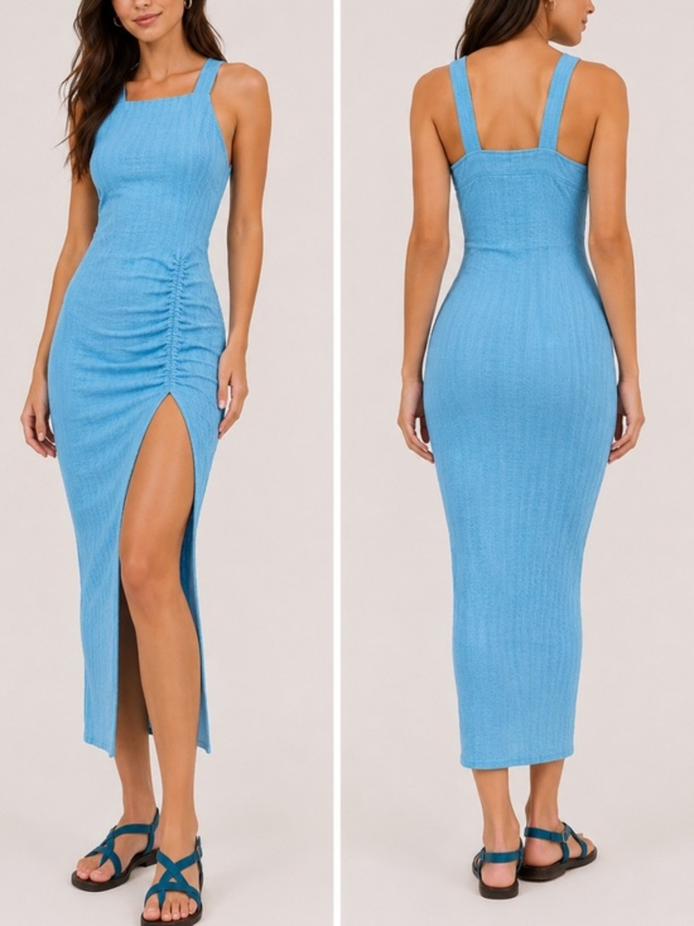 Free People Kokomo Blue Textured Resortwear Boho Summer Sleeveless Midi Dress